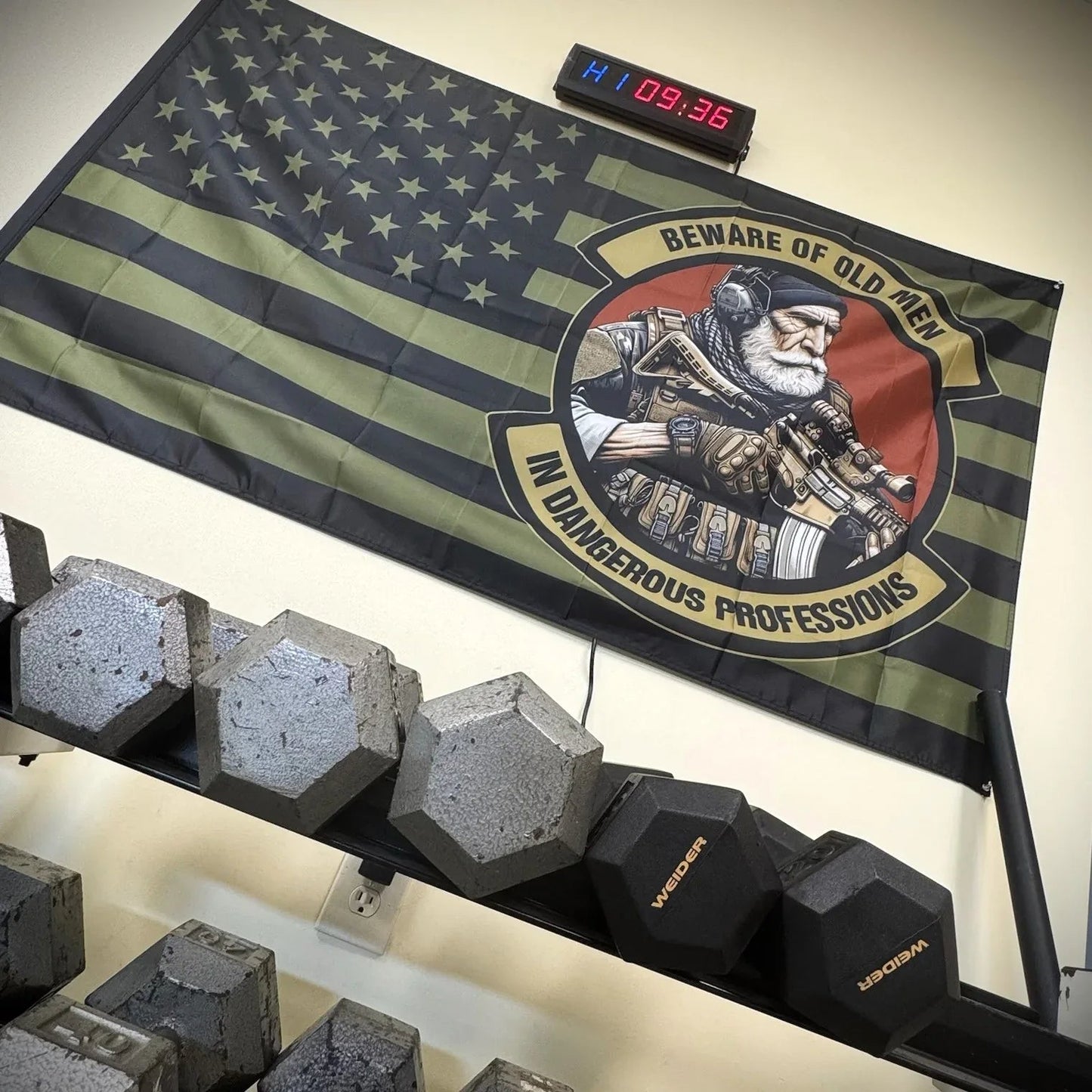 Beware of Old Men In Dangerous Professions / US Flag - 3'x5' - TGJ Wall Flag