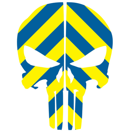 PUNISHER SKULL BLUE & YELLOW CHEVRON REAR HELMET REFLECTIVE HELMET DECAL