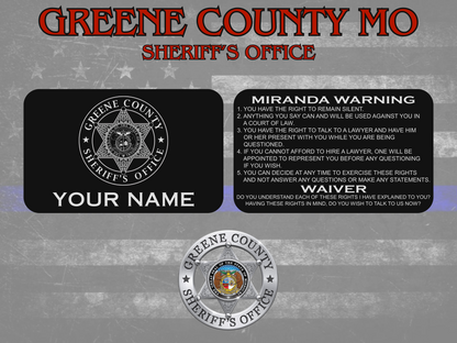 Greene County Missouri Metal Miranda Warning Card - law enforcement, metal, laser engraved, police gift, trooper, sheriff