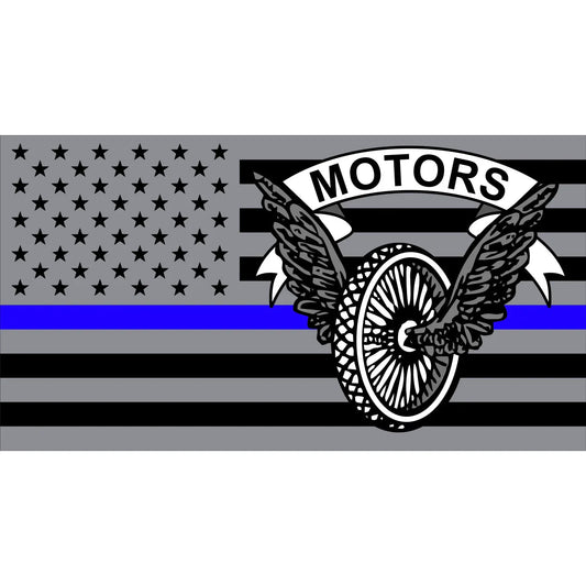 Police Motors US Flag Thin Blue Line - 4.5x2.5 inch Sticker