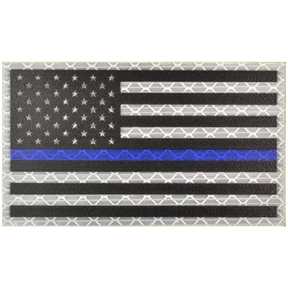 Reflective Printed Thin Blue Line US Flag - 2x3.5 Patch