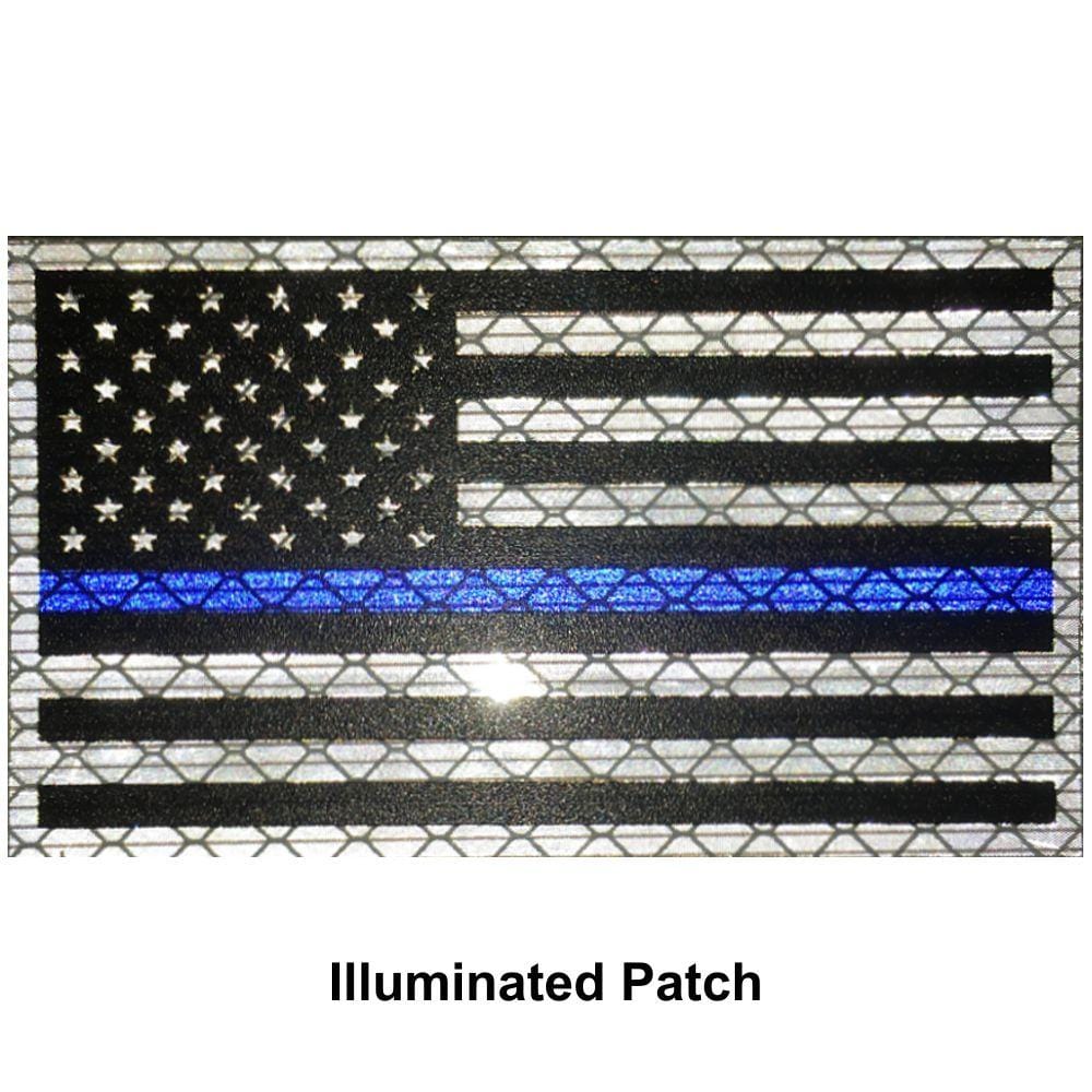 Reflective Printed Thin Blue Line US Flag - 2x3.5 Patch