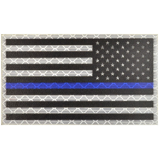 Reflective Printed Thin Blue Line US Flag - 2x3.5 Patch