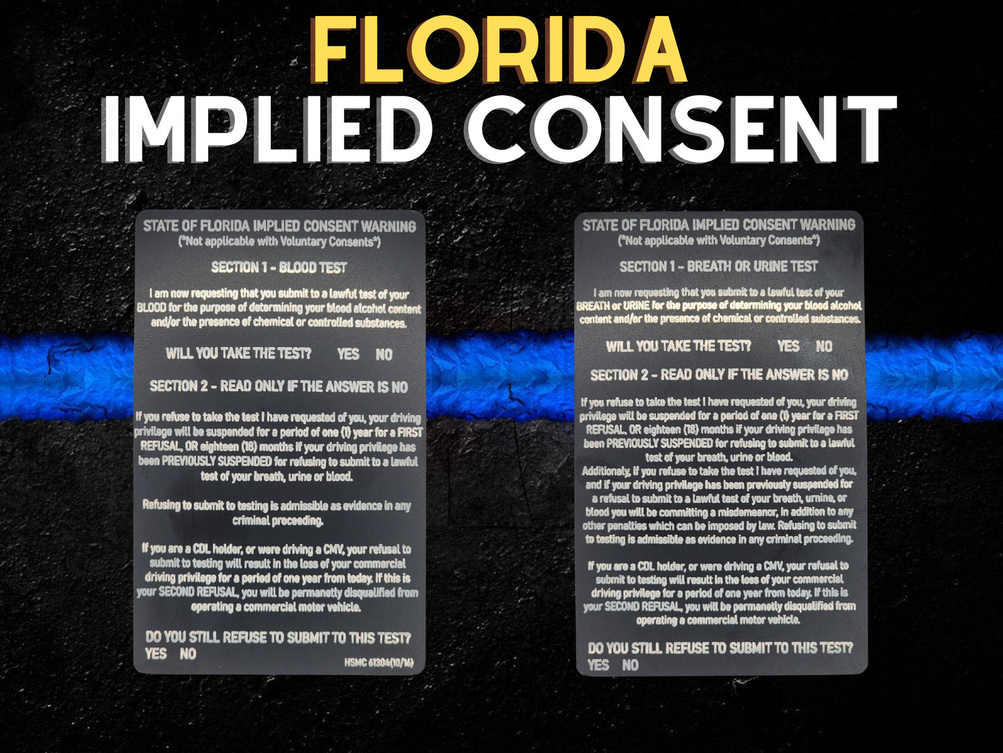 Florida Implied Consent Card - Florida, law enforcement, police, deputy, trooper, dwi, implied consent, gift for cop