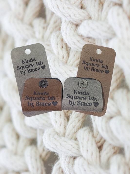 Leatherette Custom Crochet Tags - tags for handmade items, knitting, sewing, labels, quilting labels