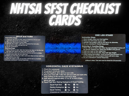 Metal NHTSA SFST Checklist Cards - walk and turn, hgn, one leg stand, law enforcement, trooper, dwi, police card