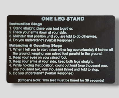 Metal NHTSA SFST Checklist Cards - walk and turn, hgn, one leg stand, law enforcement, trooper, dwi, police card
