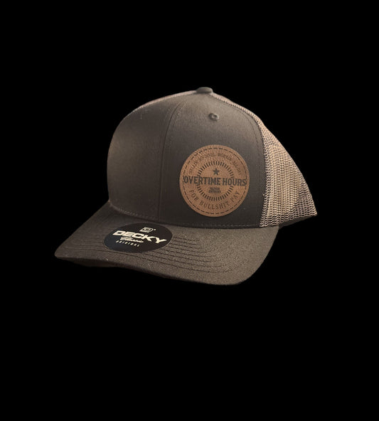 Working Overtime Hours Leather Patch Hat - anthony, overtime hours, pay, leather patch hat