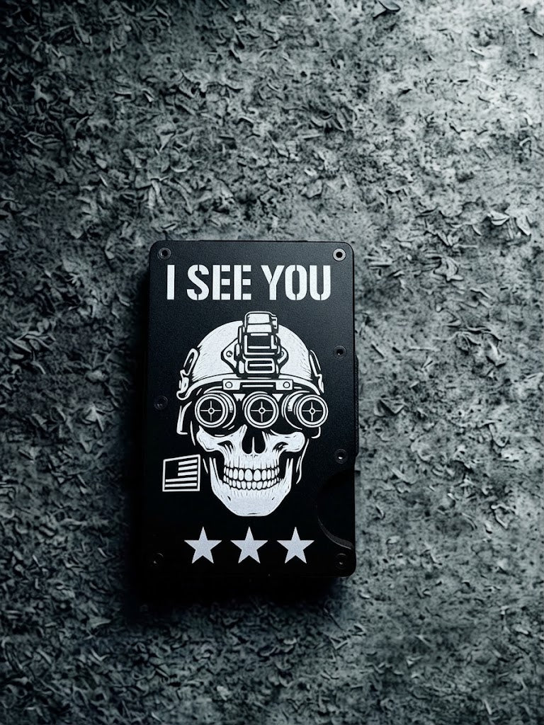 Engraved RFID Minimalist Wallet – Skull Night Vision Design