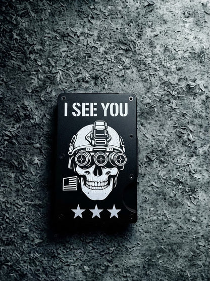 Engraved RFID Minimalist Wallet – Skull Night Vision Design