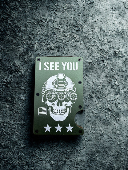 Engraved RFID Minimalist Wallet – Skull Night Vision Design