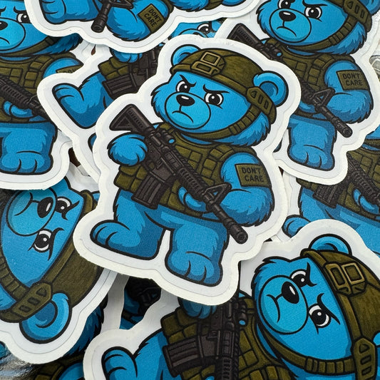 Zero Fucks Bear - IDFC BEARS - 3.75" Sticker - Blue